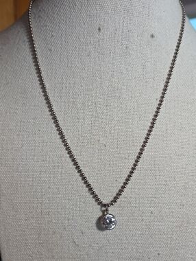 Sterling Silver Bead Chain Necklace  Crystal Pendant